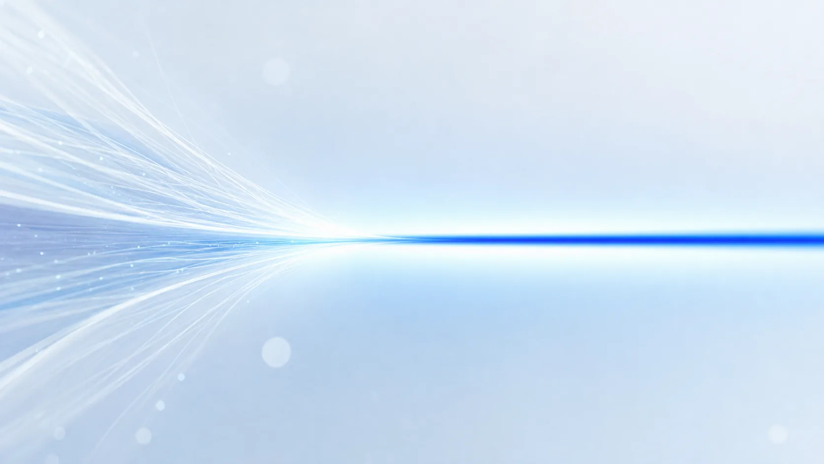 Abstract composition: many light filaments converging into a single steady blue line.